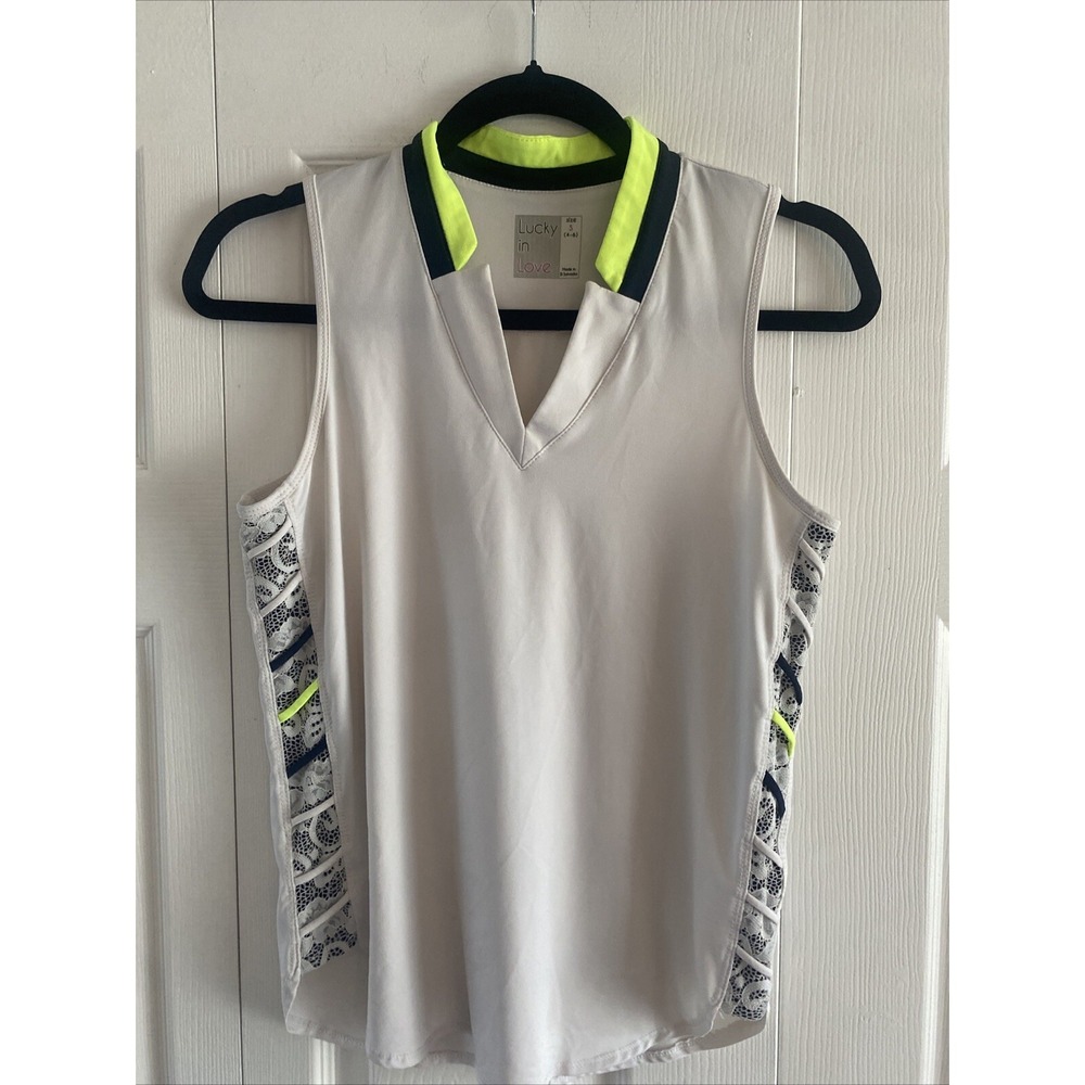 Lucky in LoveSleeveless Golf Tennis Top Womens Size S White Neon Golf Perform